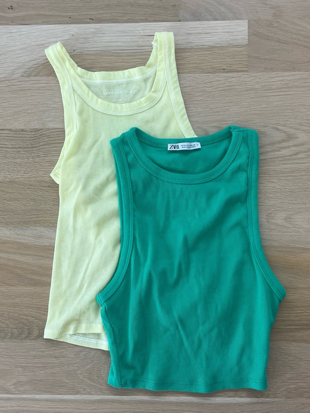 Zara and American Eagle Green Ribbed Tank Top (with Yellow Tank)